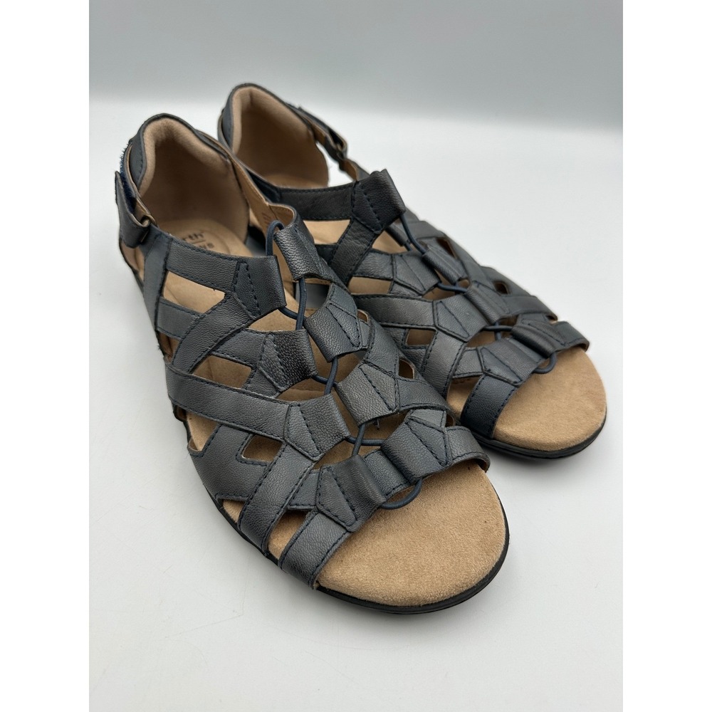 Earth Origins Belle Bridget Sandals 10M Blue Leather Fisherman Boho Strappy